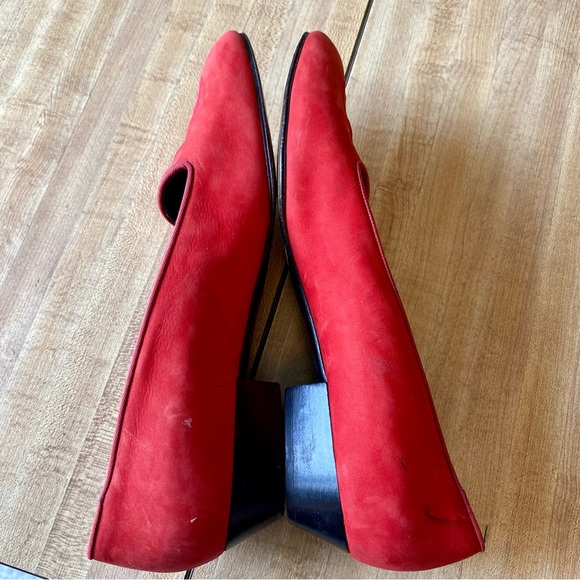 YSL YVES SAINT LAURENT Shoes Vintage Pumps Loafers Red Logo Italy Velvet Flats - Picture 11 of 16